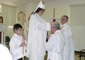 From left to right Altar Server Aidan, Bishop Katia, Ordinand Michael, Deacon Sue